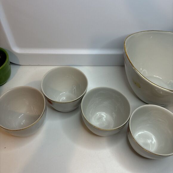 Vtg compote service Riga Porcelain PFF Stamps For 4 Servings Hand painted Apples - Picture 9 of 16